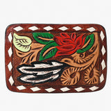 AMERICAN DARLING Floral Hand Carved Painted Belt Buckle Genuine Leather Covered Stylish Buckle