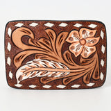 AMERICAN DARLING Floral Hand Carved Painted Belt Buckle Genuine Leather Covered Stylish Buckle