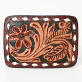 AMERICAN DARLING Floral Hand Carved Painted Belt Buckle Genuine Leather Covered Stylish Buckle