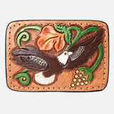 AMERICAN DARLING Floral Hand Carved Painted Belt Buckle Genuine Leather Covered Stylish Buckle