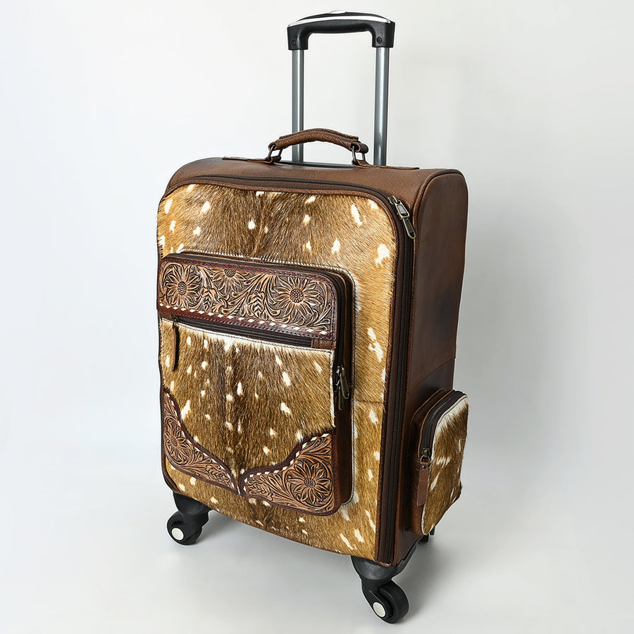 American Darling Western Leather Travel Case with Hair-On Cowhide and Hand-Tooled Detailing - Uhorse
