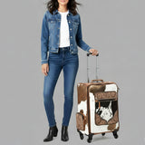 American Darling Travel Case Beautifully Hand Tooled Hair On Genuine Leather women's Trolley bag