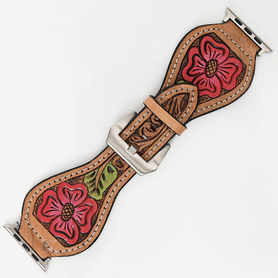 American Darling Beautifully Hand Tooled Painted Genuine Leather I watch Strap Men and Women Unisex