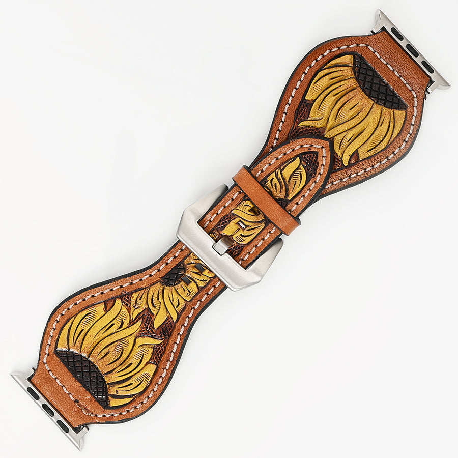 American Darling Beautifully Hand Tooled Painted Genuine Leather I watch Strap Men and Women Unisex