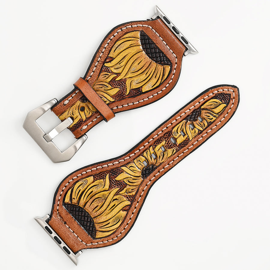 American Darling floral Hand Tooled Men Women Genuine Leather I watch Strap - Uhorse