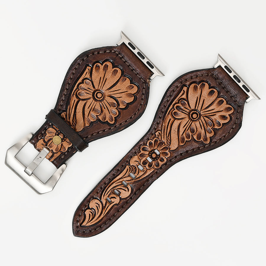 American Darling Floral Hand Tooled Men Women Genuine Leather I watch Strap - Uhorse