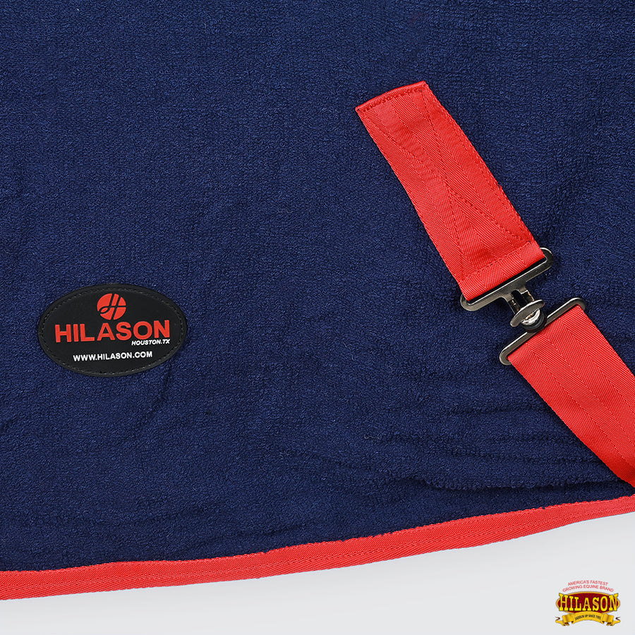 HILASON Fleece Horse Exercise Cooler Blanket Navy Blue Breathable w/ Quick Closure