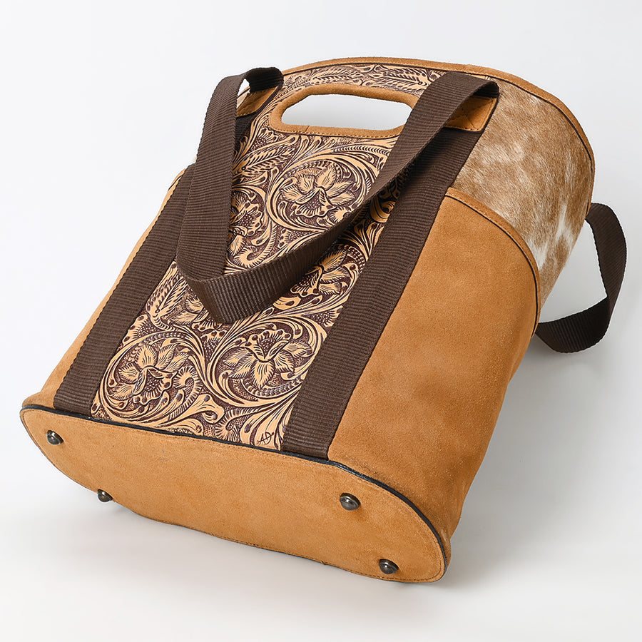 American Darling Tote Hand Tooled Hair On Genuine Leather Western Women Bag Handbag Purse | for Laptop