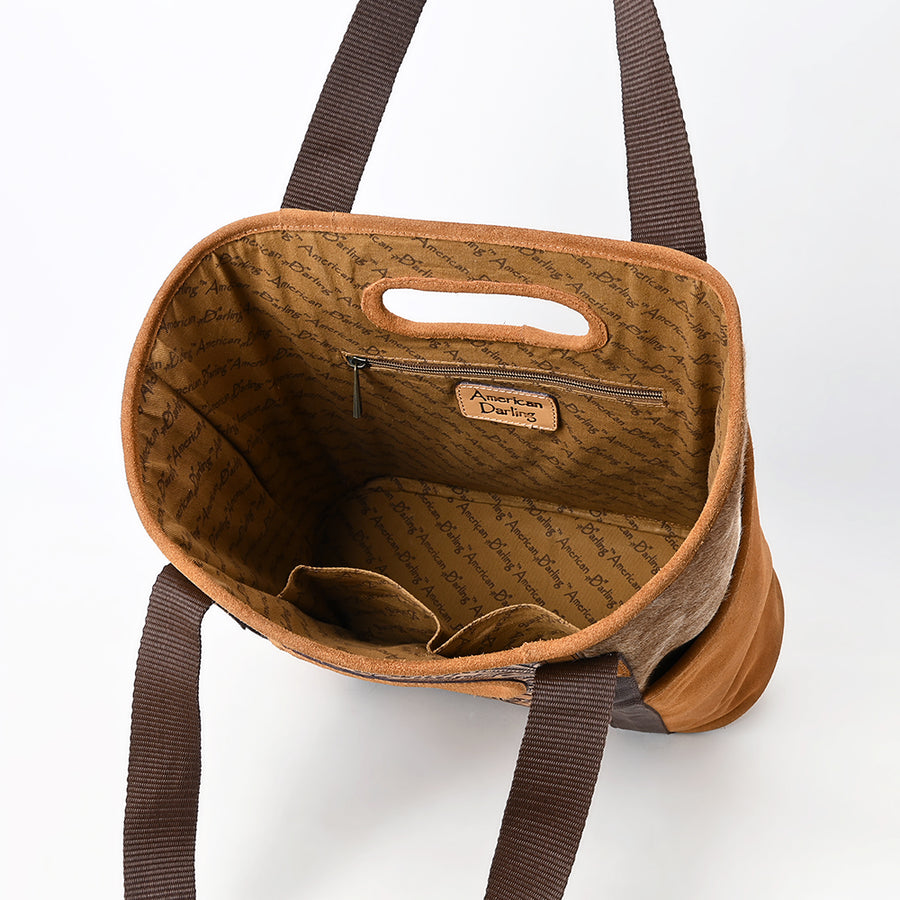 American Darling Tote Hand Tooled Hair On Genuine Leather Western Women Bag Handbag Purse | for Laptop