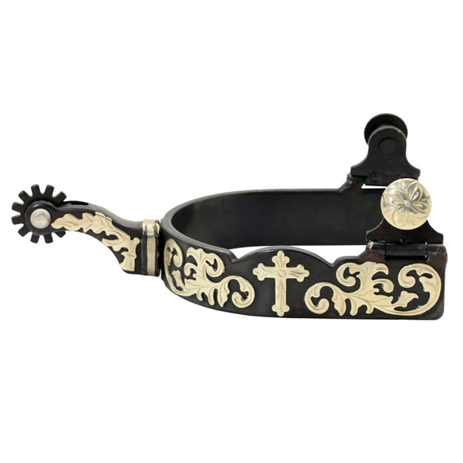 HILASON Western Horse Black Floral Cross Unisex Spur 3" Band 1-3/4" Shank - Uhorse