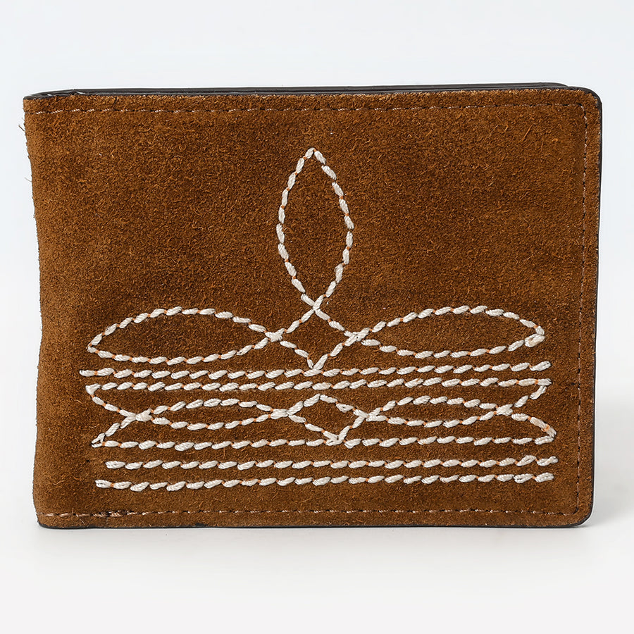 American Darling Wallet Western Genuine Leather Handcrafted Suede Pocket Bifold Wallet with Boot Stitched Design