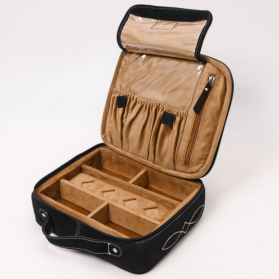 American Darling Genuine Suede Leather jewelry case Boot Stitched Embroidery Western Travel Organizer