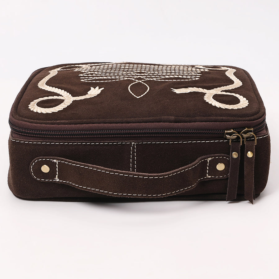 American Darling Genuine Suede Leather jewelry case Boot Stitched Embroidery Western Travel Organizer