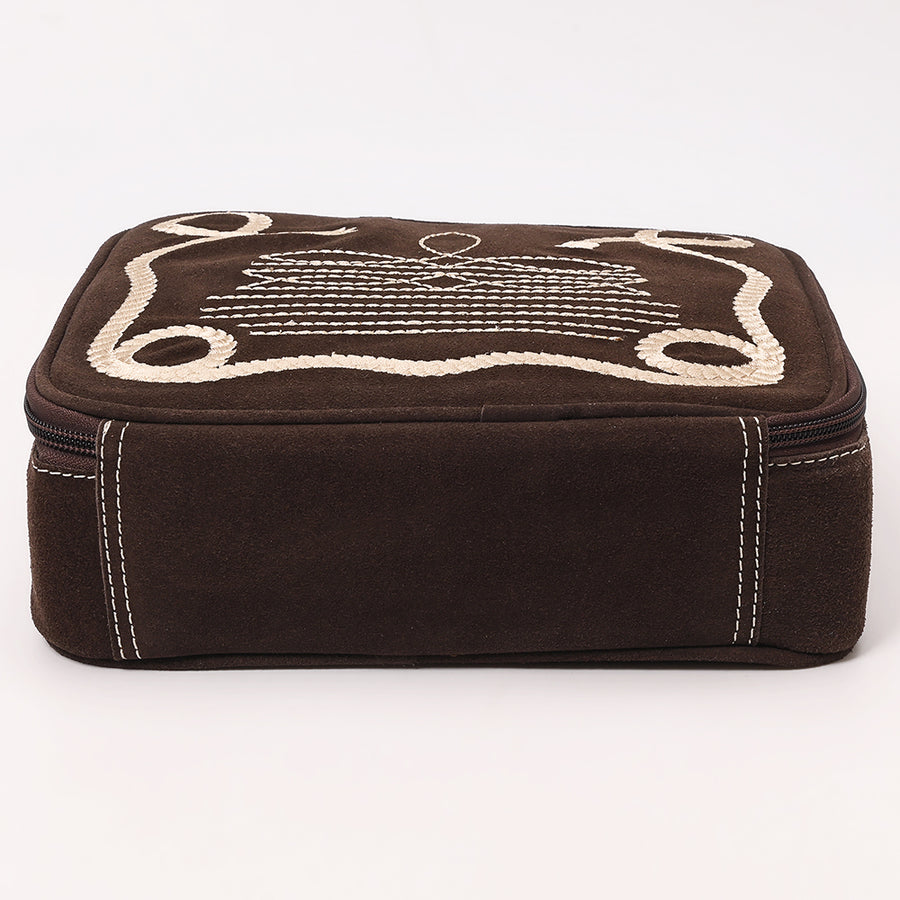 American Darling Genuine Suede Leather jewelry case Boot Stitched Embroidery Western Travel Organizer