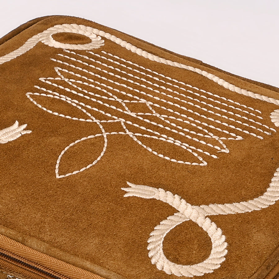 American Darling Genuine Suede Leather jewelry case Boot Stitched Embroidery Western Travel Organizer
