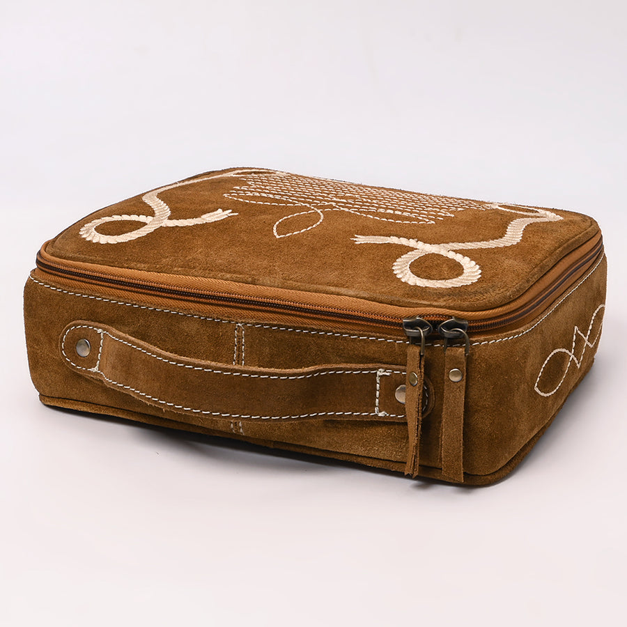 American Darling Genuine Suede Leather jewelry case Boot Stitched Embroidery Western Travel Organizer