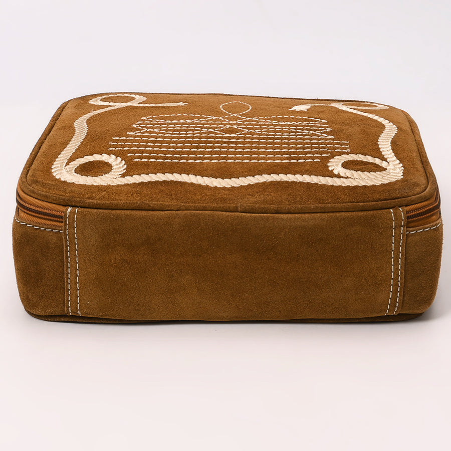 American Darling Genuine Suede Leather jewelry case Boot Stitched Embroidery Western Travel Organizer