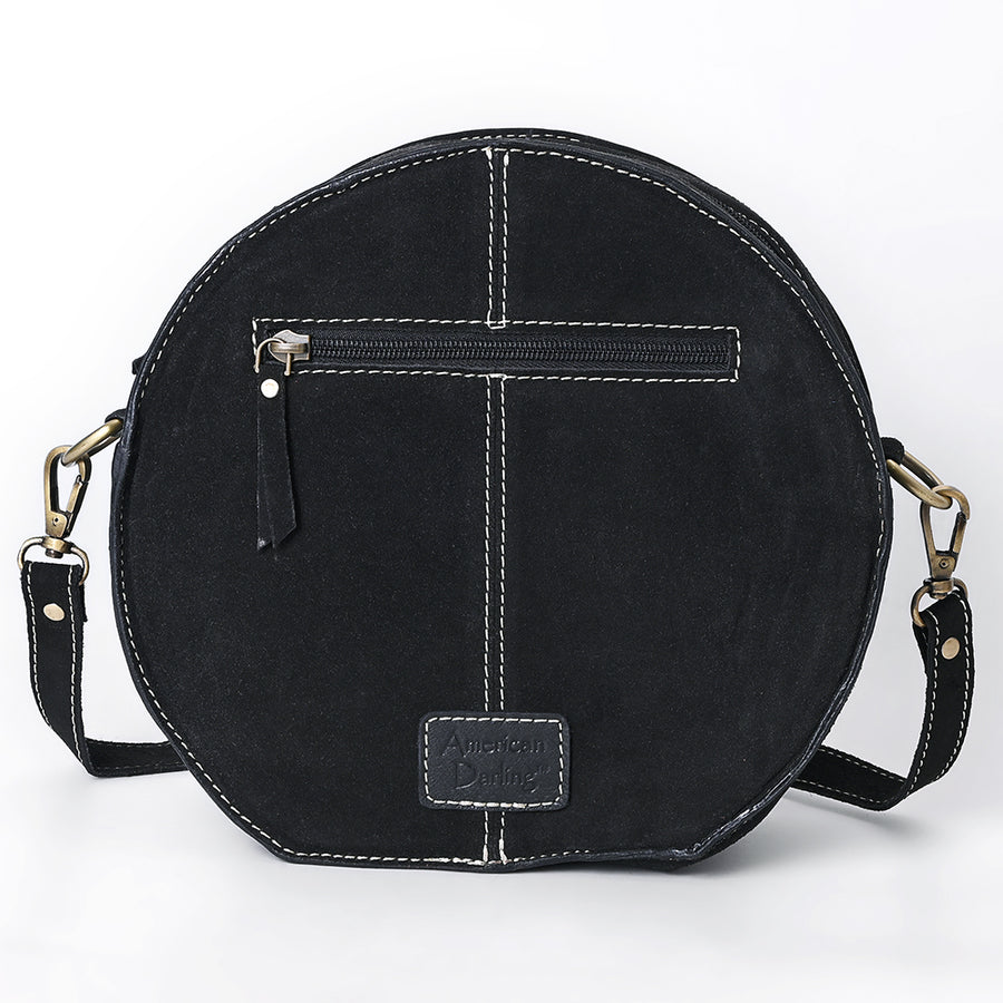 American Darling Genuine Suede Leather Canteen Bag Boot Stitched Embroidery Western Crossbody Round Purse