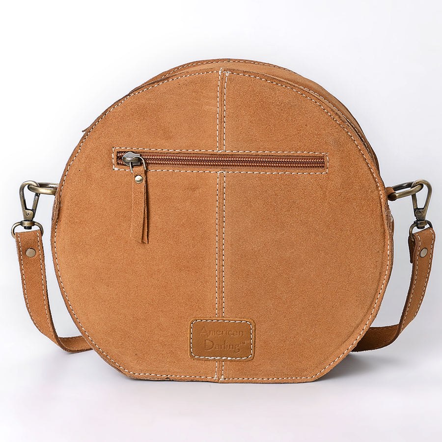American Darling Genuine Suede Leather Canteen Bag Boot Stitched Embroidery Western Crossbody Round Purse