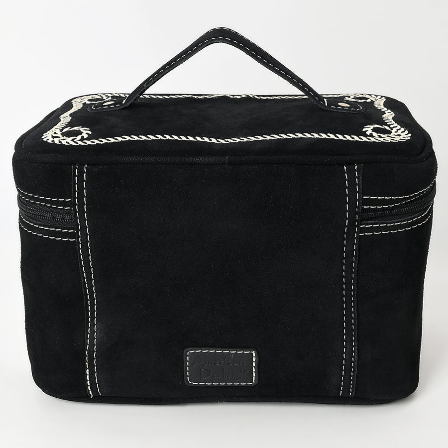 American Darling Genuine Suede Leather Jewelry Case Boot Stitched Embroidery Vegetable-Tanned Western Travel Organizer