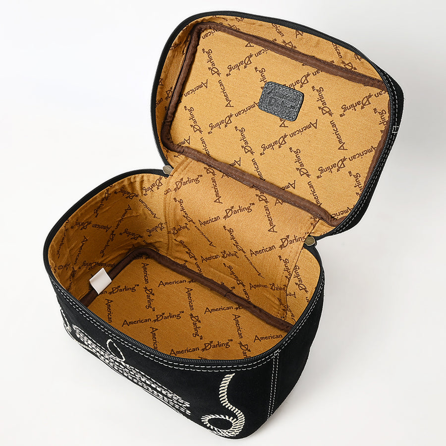 American Darling Genuine Suede Leather Jewelry Case Boot Stitched Embroidery Vegetable-Tanned Western Travel Organizer