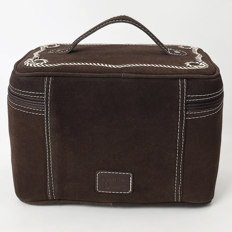 American Darling Genuine Suede Leather Jewelry Case Boot Stitched Embroidery Vegetable-Tanned Western Travel Organizer