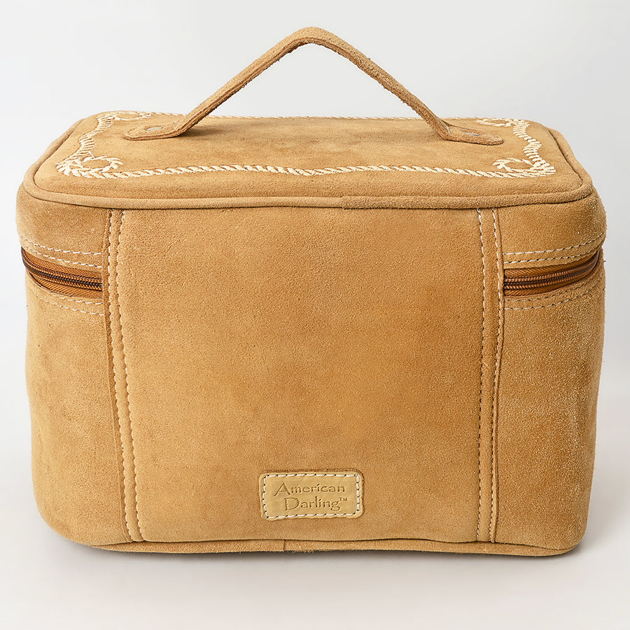 American Darling Genuine Suede Leather Jewelry Case Boot Stitched Embroidery Vegetable-Tanned Western Travel Organizer