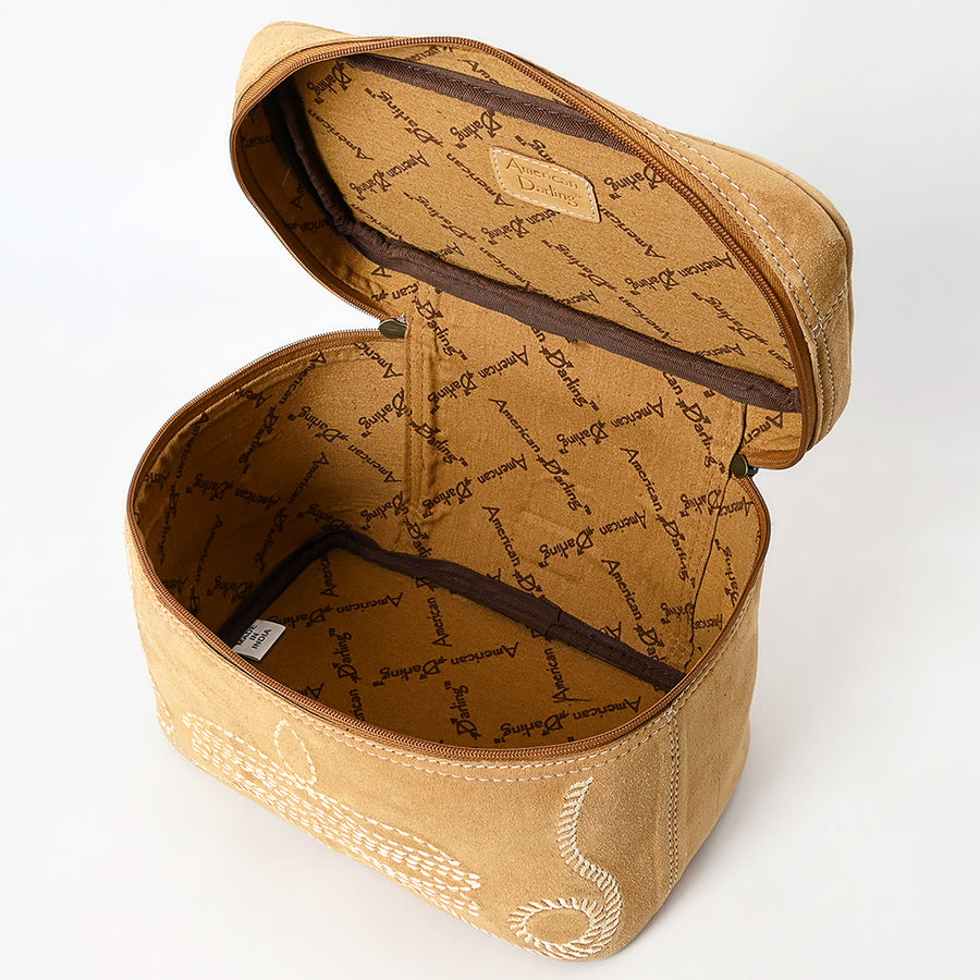 American Darling Genuine Suede Leather Jewelry Case Boot Stitched Embroidery Vegetable-Tanned Western Travel Organizer