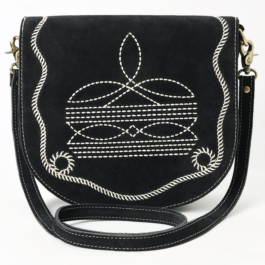 American Darling Genuine Suede Leather Cross body Bag Boot Stitched Embroidery Vegetable-Tanned Western Purse
