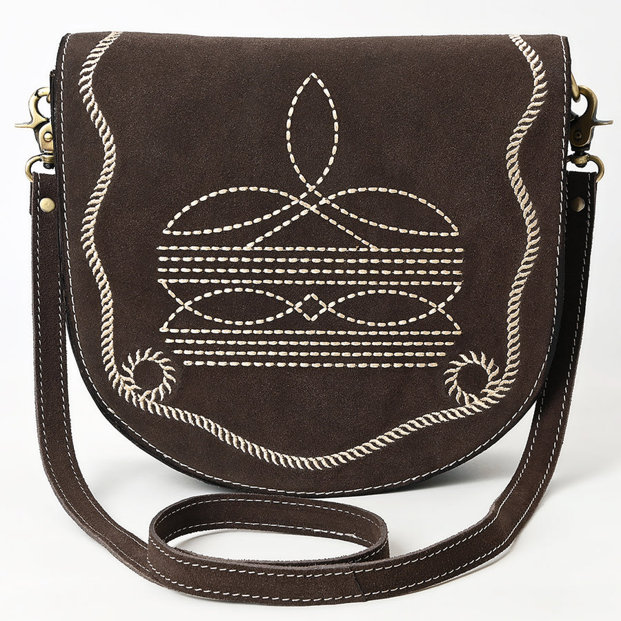 American Darling Suede Genuine Leather Cross body Bag Boot Stitched Embroidery Vegetable-Tanned Western Purse