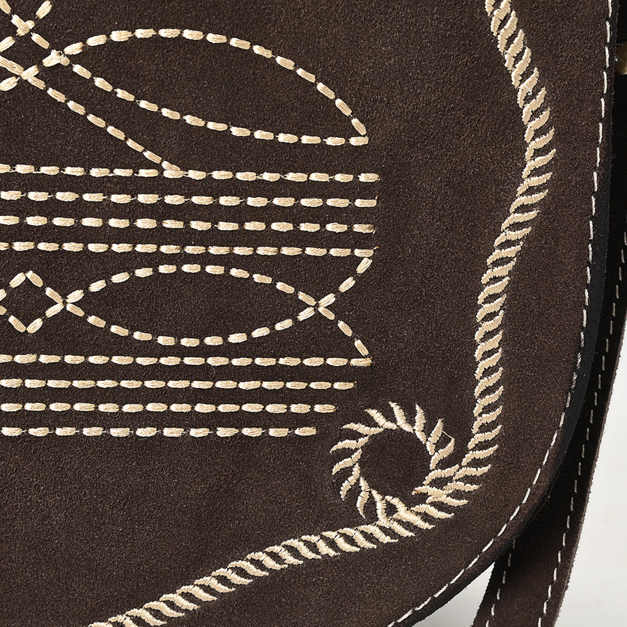 American Darling Suede Genuine Leather Cross body Bag Boot Stitched Embroidery Vegetable-Tanned Western Purse