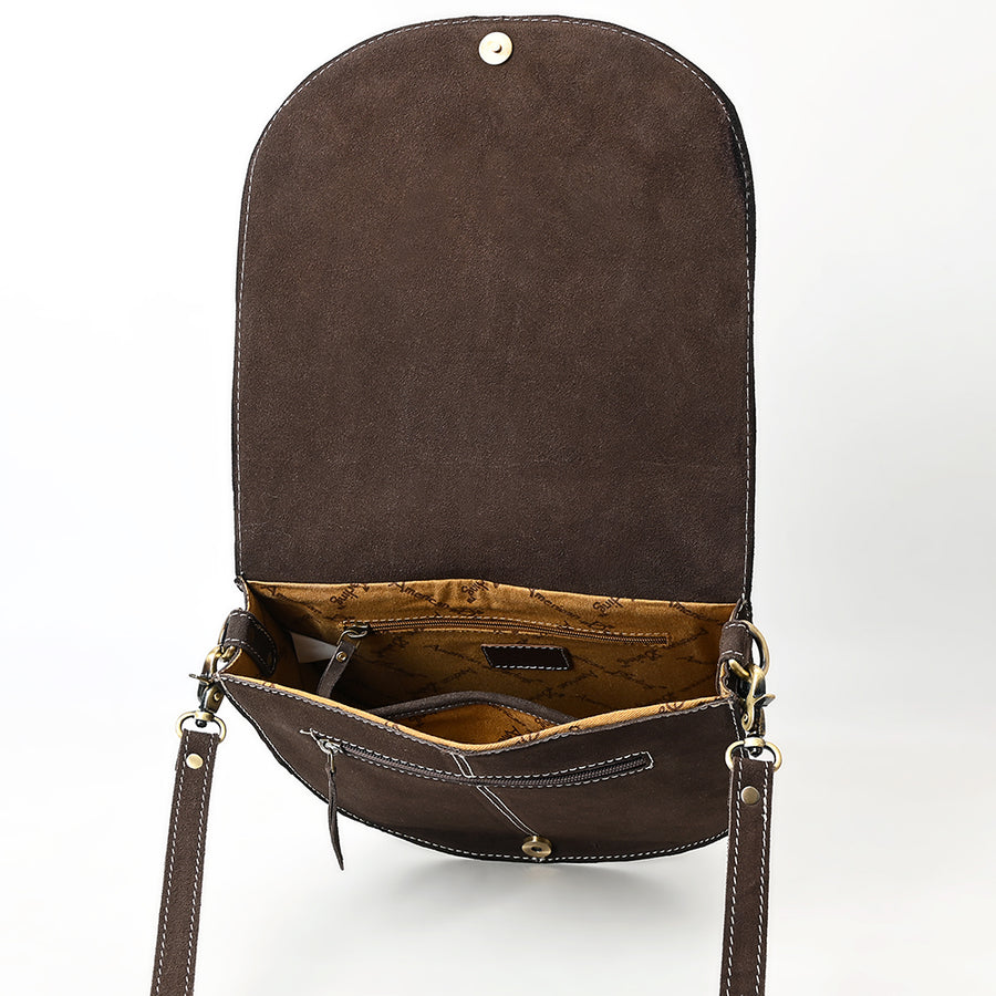 American Darling Suede Genuine Leather Cross body Bag Boot Stitched Embroidery Vegetable-Tanned Western Purse