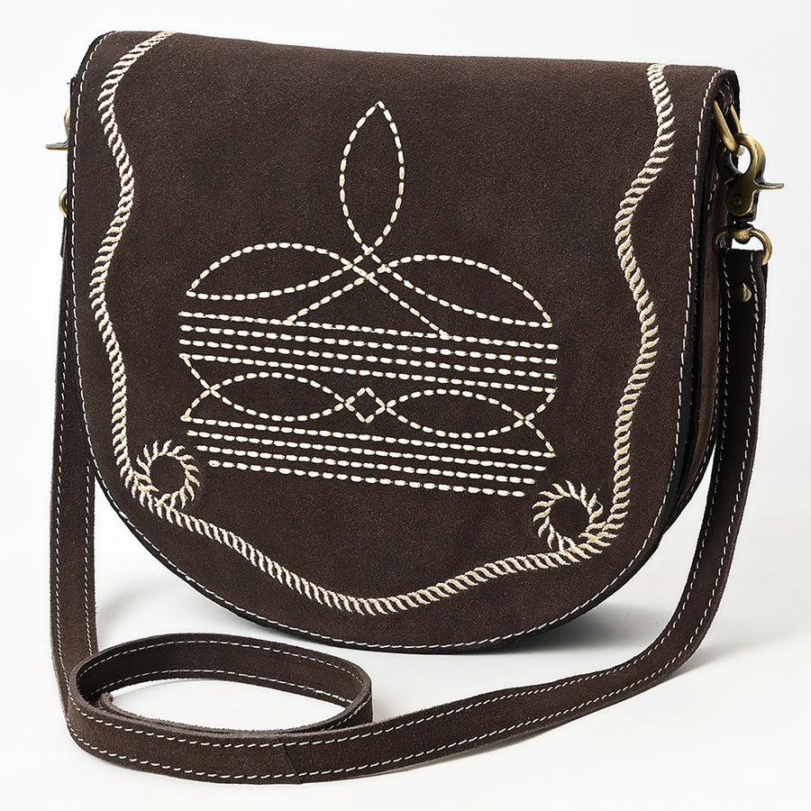 American Darling Boot Stitched Suede Genuine Leather Cross body Bag - Uhorse