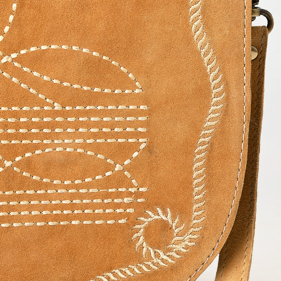 American Darling Genuine Suede Leather Cross body Bag Boot Stitched Embroidery Vegetable-Tanned Western Purse