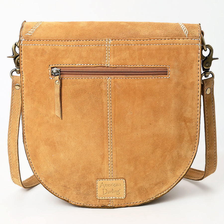 American Darling Genuine Suede Leather Cross body Bag Boot Stitched Embroidery Vegetable-Tanned Western Purse