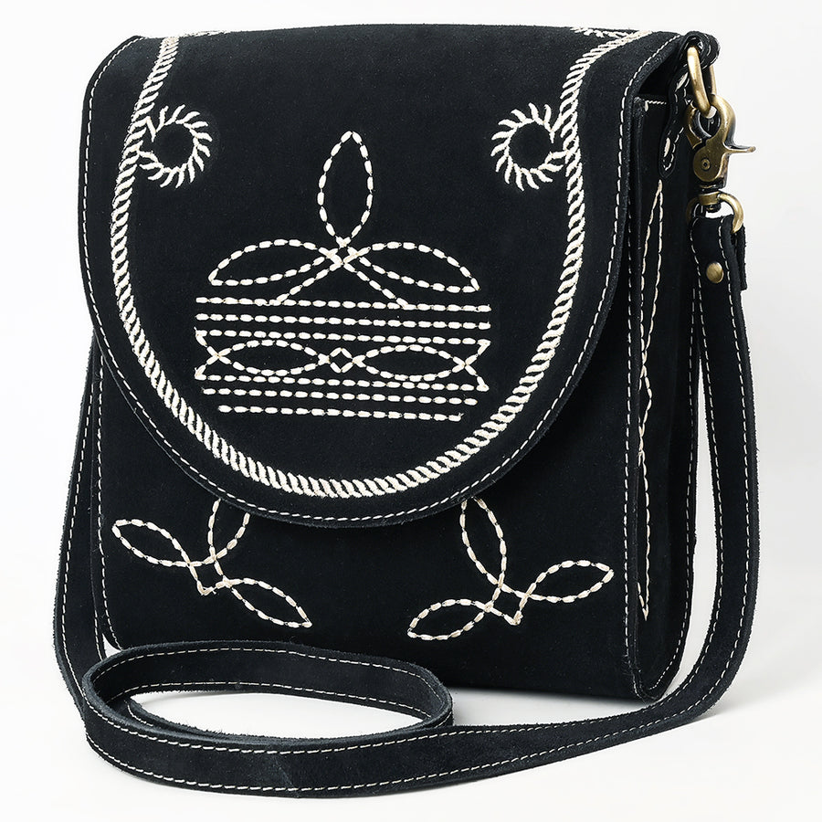 American Darling Boot Stitched Suede Genuine Leather Cross body Bag - Uhorse