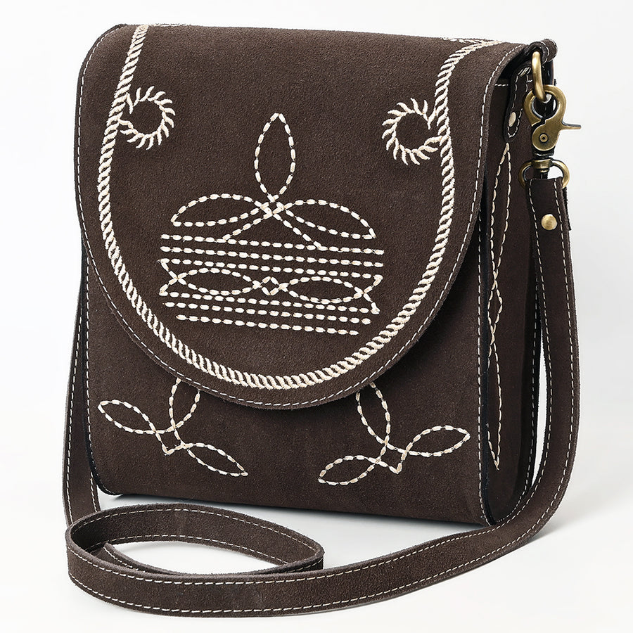 American Darling Boot Stitched Suede Genuine Leather Cross body Bag - Uhorse