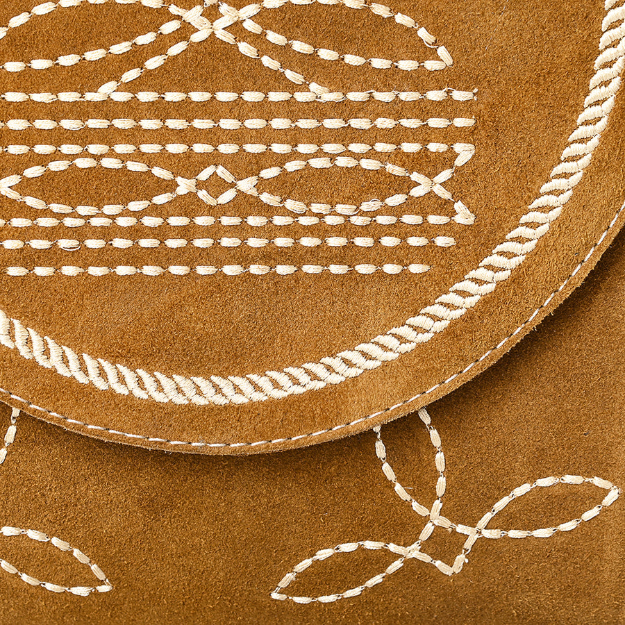 American Darling Suede Genuine Leather Cross body Bag Boot Stitched Embroidery Vegetable-Tanned Western Purse