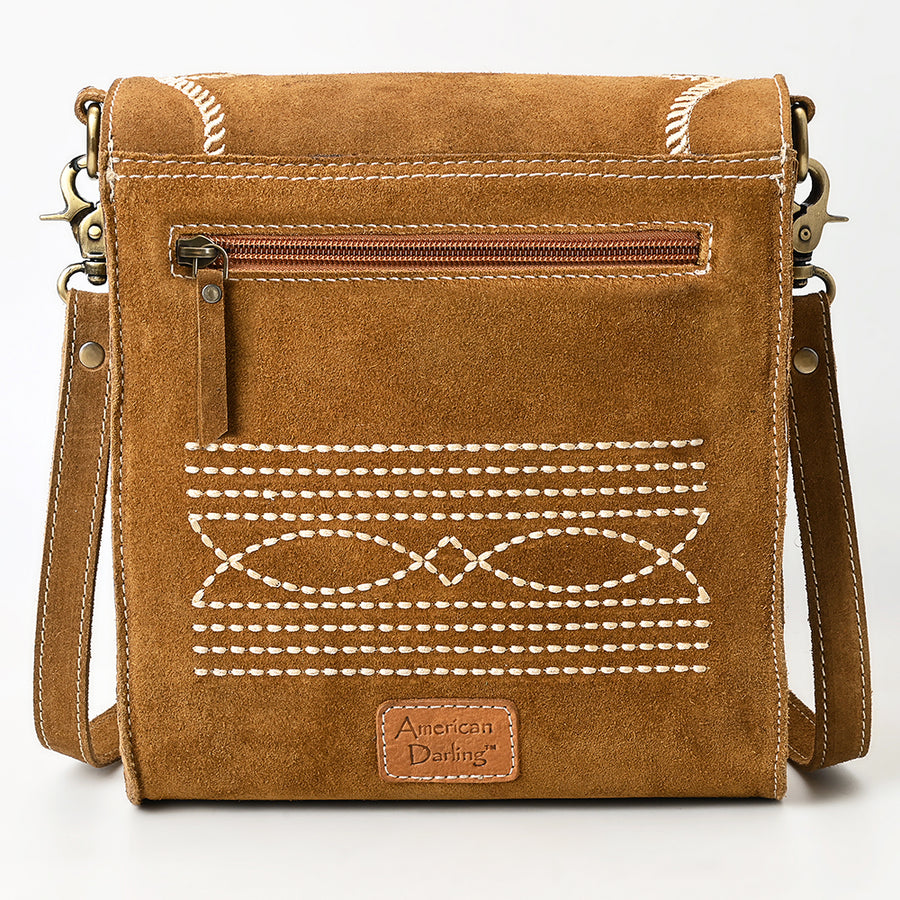 American Darling Suede Genuine Leather Cross body Bag Boot Stitched Embroidery Vegetable-Tanned Western Purse