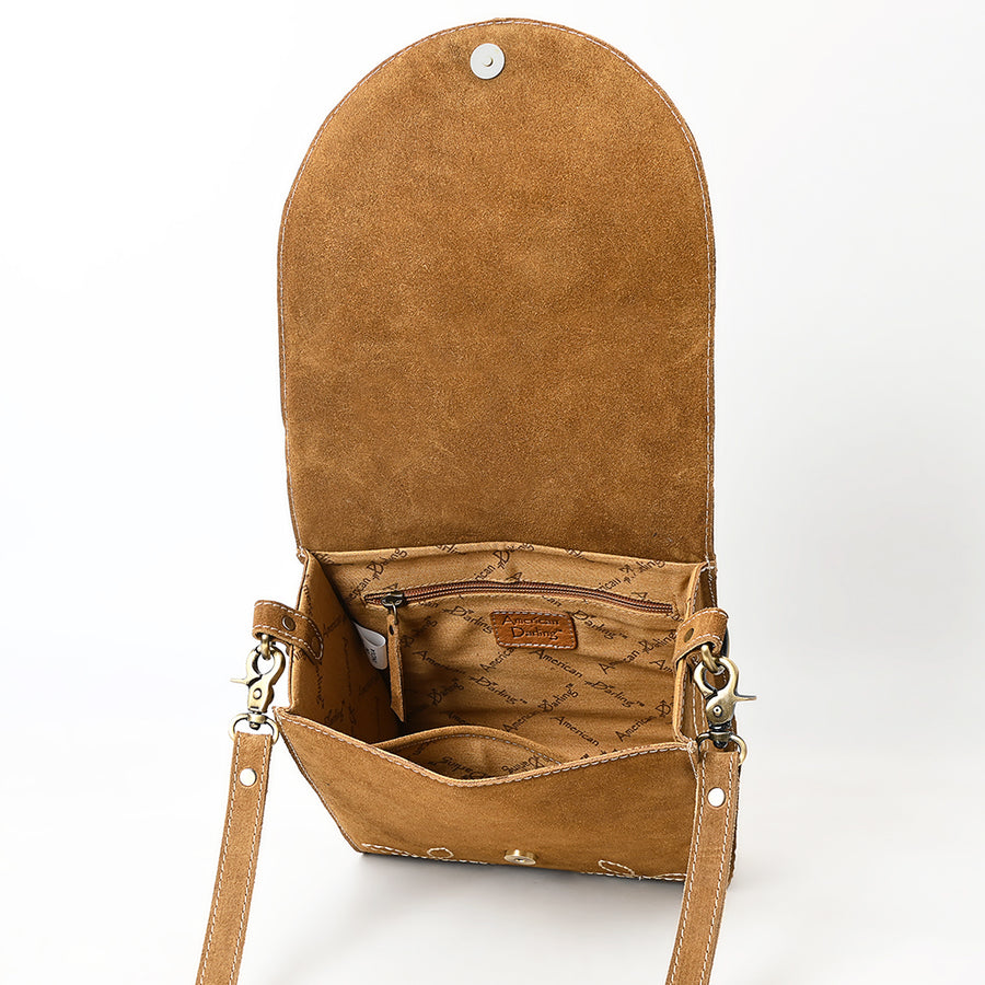 American Darling Suede Genuine Leather Cross body Bag Boot Stitched Embroidery Vegetable-Tanned Western Purse