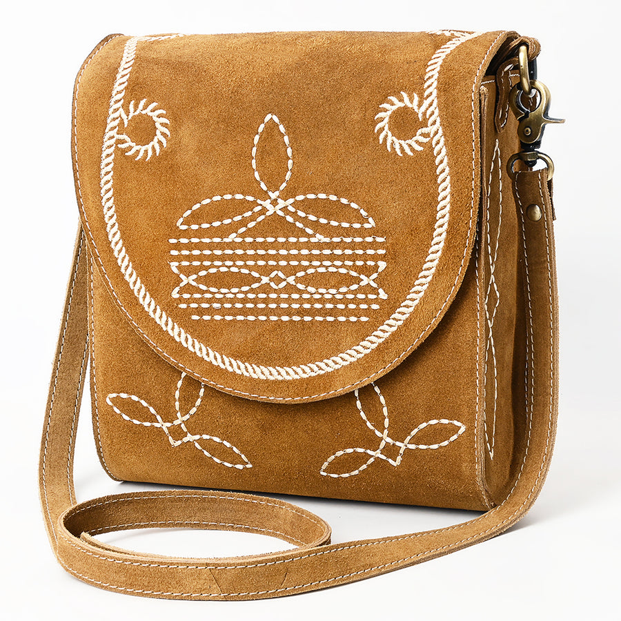 American Darling Boot Stitched Suede Genuine Leather Cross body Bag - Uhorse