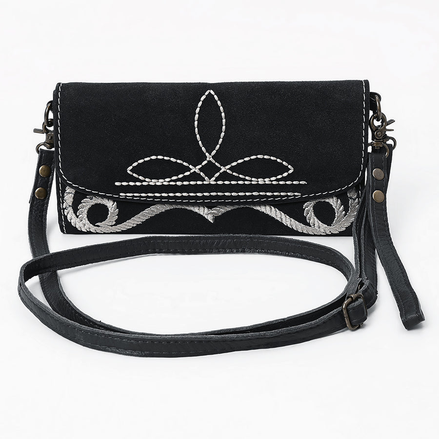 American Darling Suede Genuine Leather Small Cross body Bag Boot Stitched Embroidery Vegetable-Tanned Western Purse