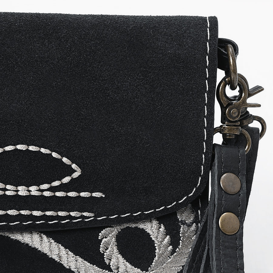 American Darling Suede Genuine Leather Small Cross body Bag Boot Stitched Embroidery Vegetable-Tanned Western Purse