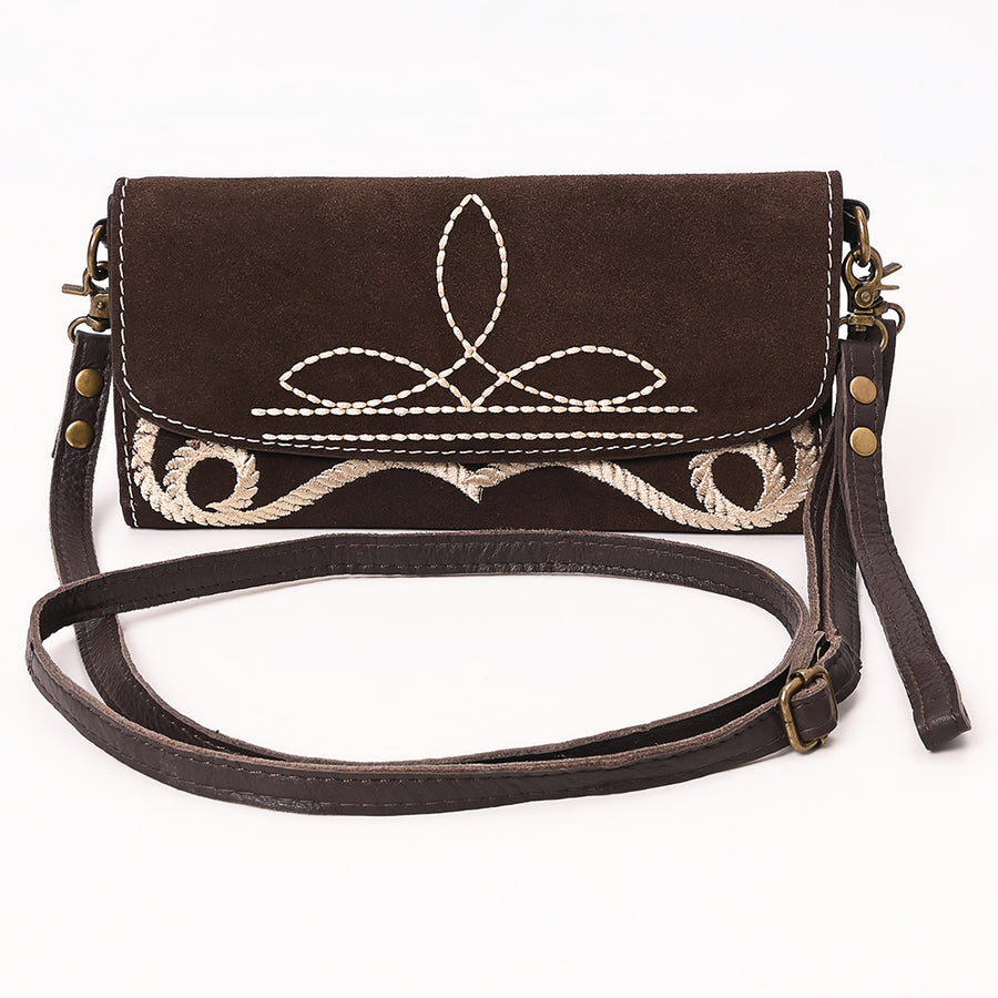 American Darling Suede Genuine Leather Small Cross body Bag Boot Stitched Embroidery Vegetable-Tanned Western Purse