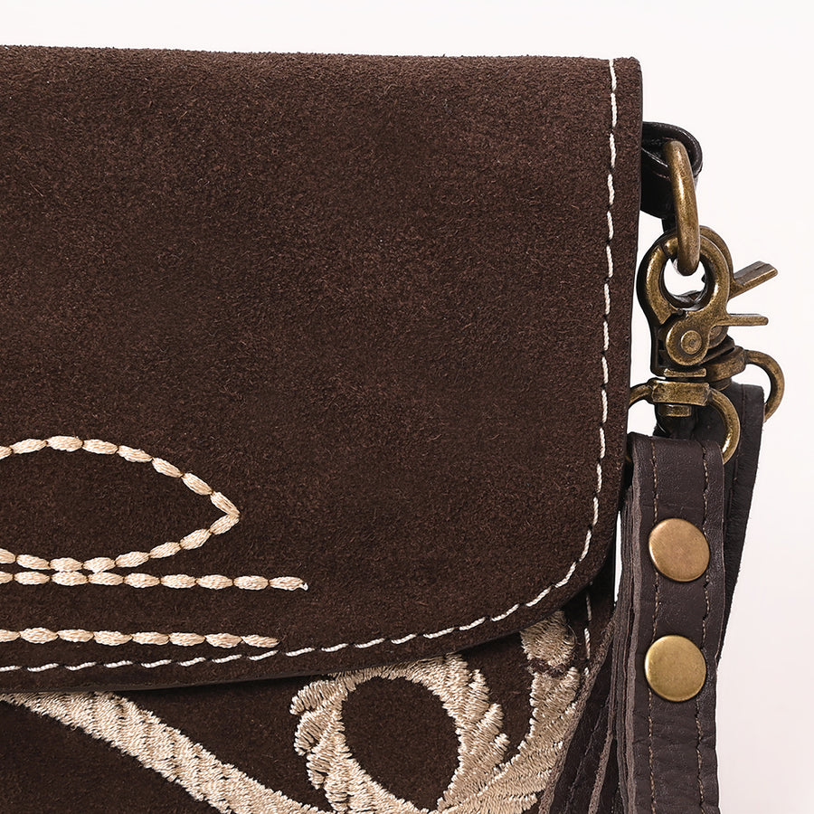 American Darling Suede Genuine Leather Small Cross body Bag Boot Stitched Embroidery Vegetable-Tanned Western Purse
