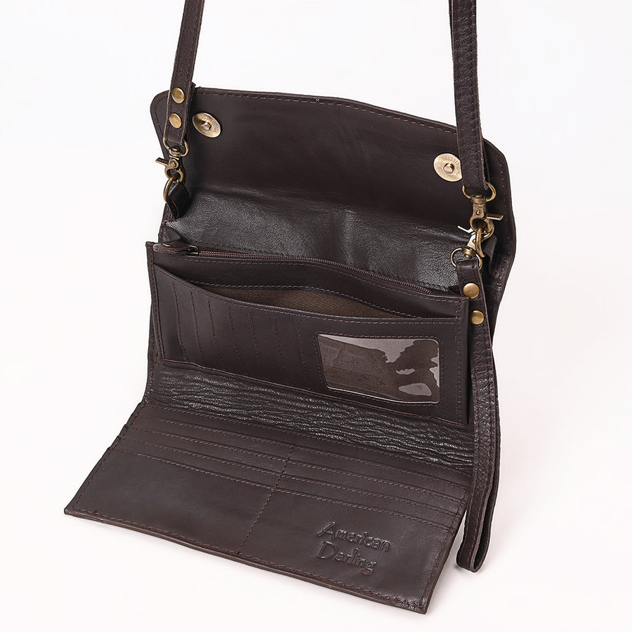 American Darling Suede Genuine Leather Small Cross body Bag Boot Stitched Embroidery Vegetable-Tanned Western Purse