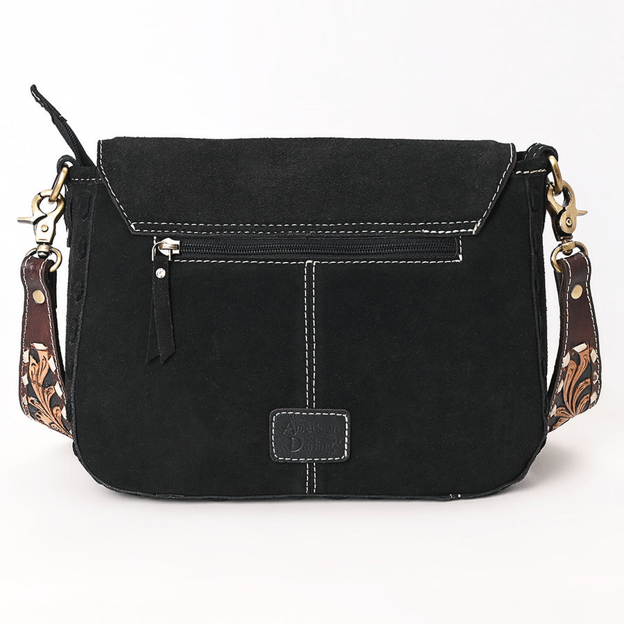 American Darling Suede Genuine Leather Cross body Bag Hand Tooled Floral Carved Strap Boot Stitched Embroidery Western Purse
