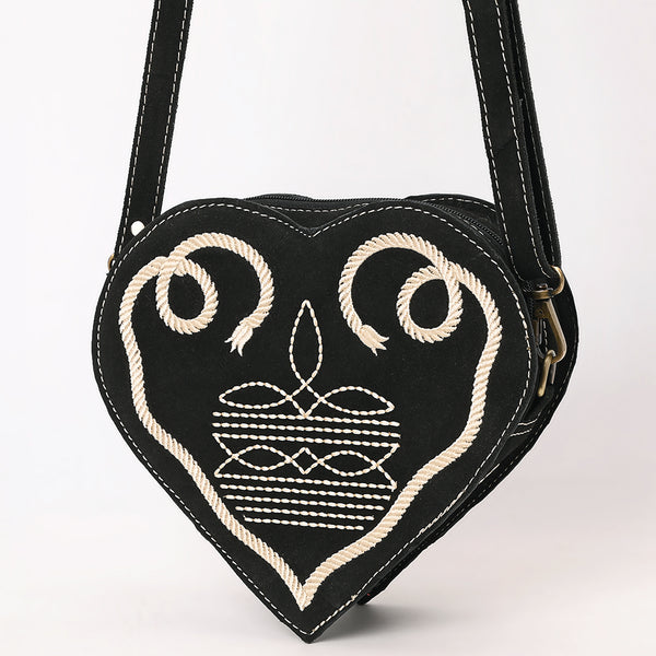 American Darling Heart Shaped Black Suede Leather Canteen Bag - Uhorse