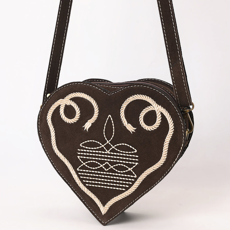 American Darling Heart Shaped Black Suede Leather Canteen Bag - Uhorse