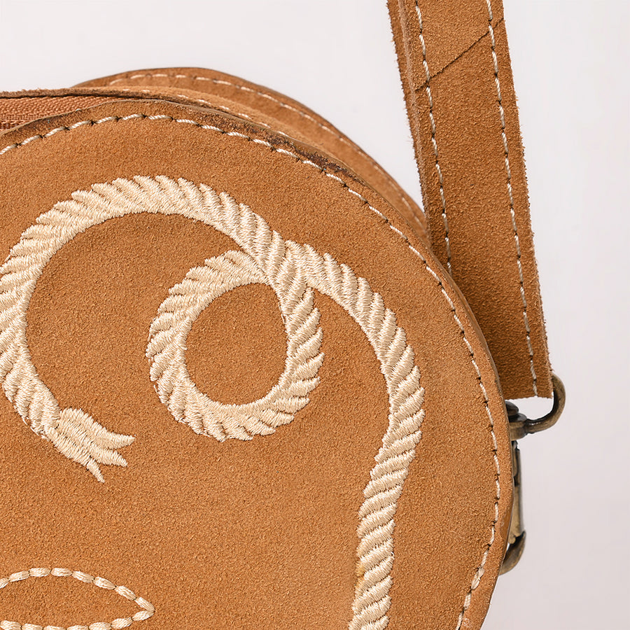 American Darling Western Heart Shaped Suede Leather Canteen Bag, Boot Stitched Crossbody Purse